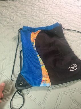 Intel Blue and Black Men's Swim/Beach Drawstring Bag